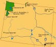 Mapka NP Wyoming ze stránky NPS s vyznačením polohy