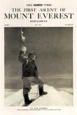 Nejznámější vrcholová fotografie všech dob: Tenzing na vrcholu Everestu. Dobový tisk.